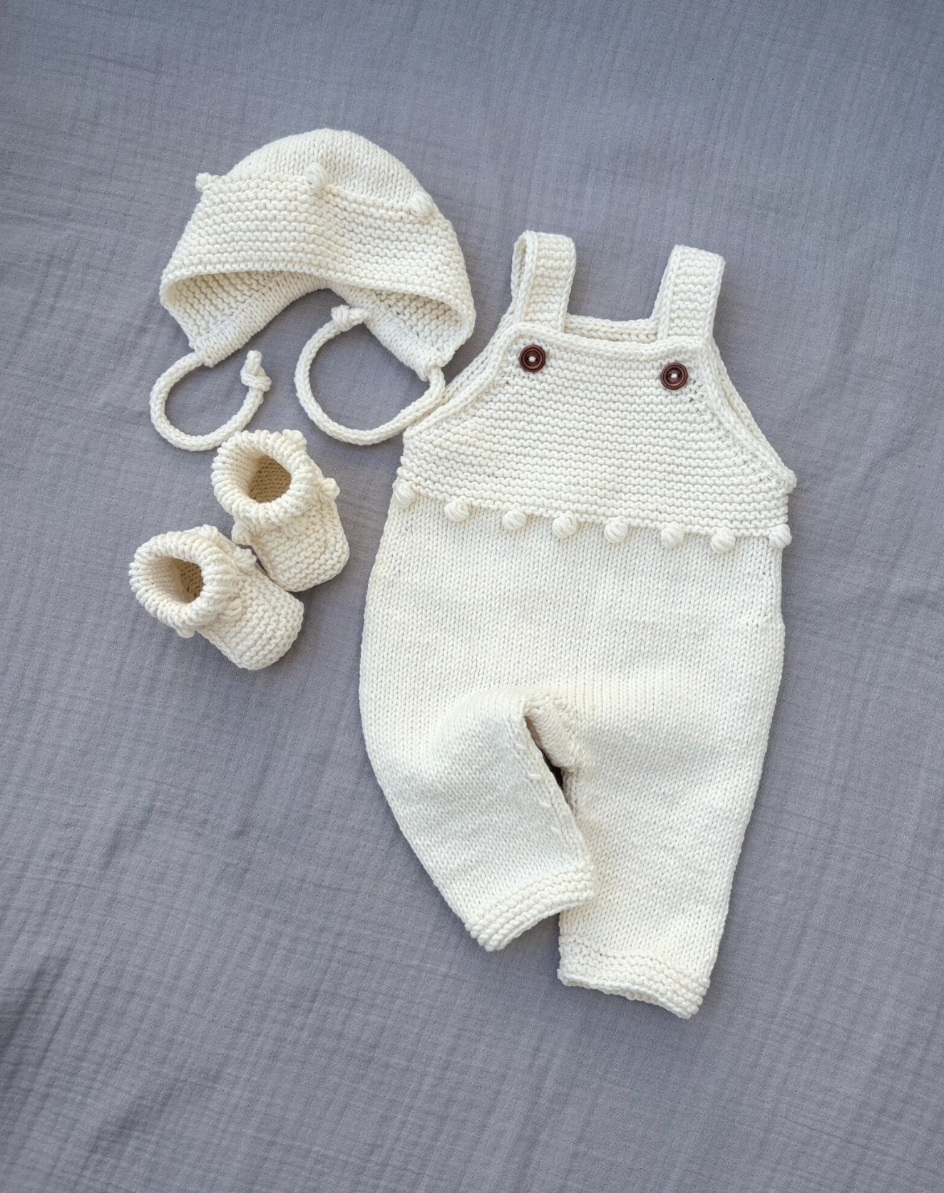 Hand Knitted Baby Outfit: Jumpsuit, Bonnet &amp; Booties (0-12 Months)