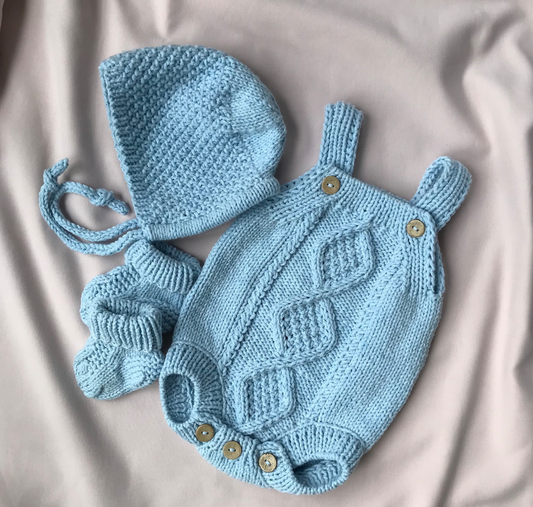 Knitted Baby Romper Set: Cotton Blend Newborn Outfit